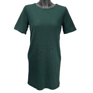 COS‎ Minimalist Textured Shift Short Sleeve Pockets Green Dress Size 38